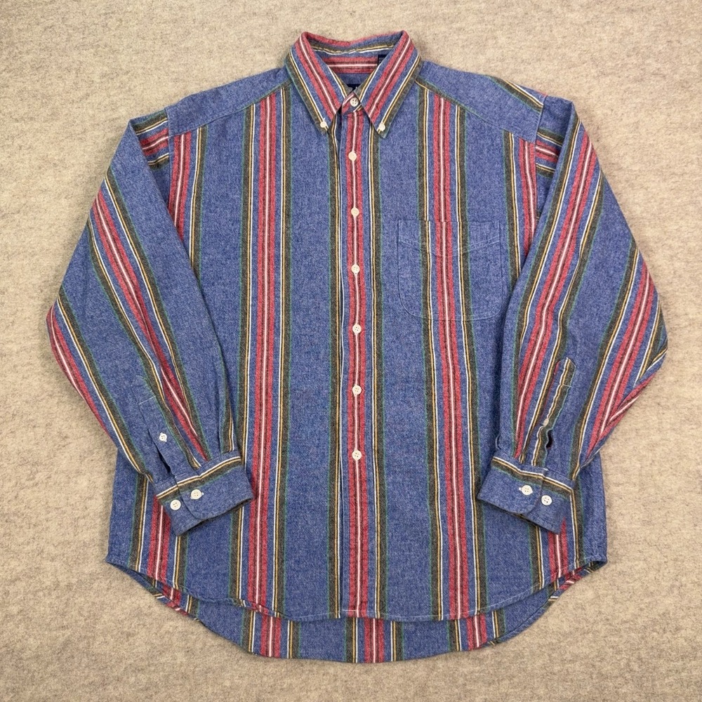 Vtg Gap Shirt Striped Button Down Mens Large Heavy Cotton Chamois Blue 90s Y2K